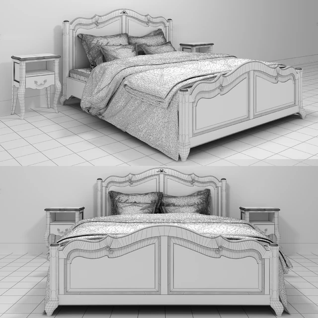 Кровать Шато HRL0-LG, тумба прикроватная открытая Шато HRC1 и плитка 1900 от Vives Azulejos y Gres — Скачать