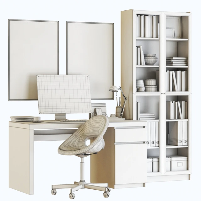 IKEA MALM workplace with LOBERGET chair and BILLY OXBERG bookcase — Descargar