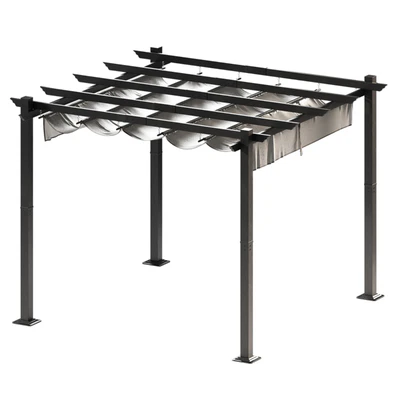 Metal pergola. Gazebo with a sliding fabric canopy. — View 4