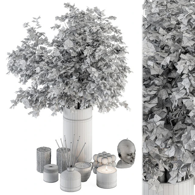 white and Gold Decorative Set with Dried plant - Set 106 — Descargar