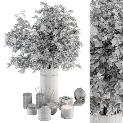 white and Gold Decorative Set with Dried plant - Set 106 — Ver 5