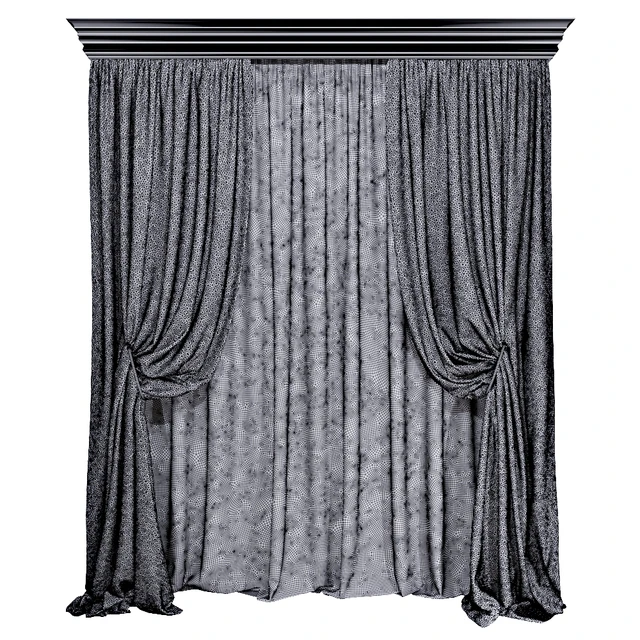 Комплект штор "Синий и гусиная лапка" Curtains blue and houndstooth — Скачать
