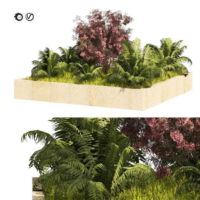 Garden border plant set, low poly — Descargar