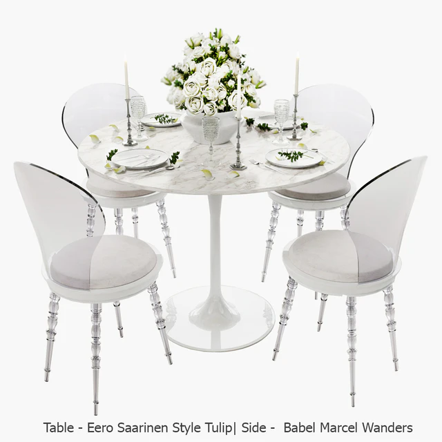White set / Стул Babel от Marcel Wanders, стол Eero Saarinen Style Tulip, сервировка. — Скачать