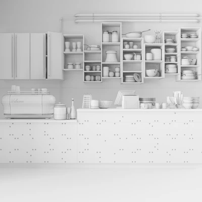The bar counter in the restaurant with a copper decor and a coffee machine. Tableware — Ver 2