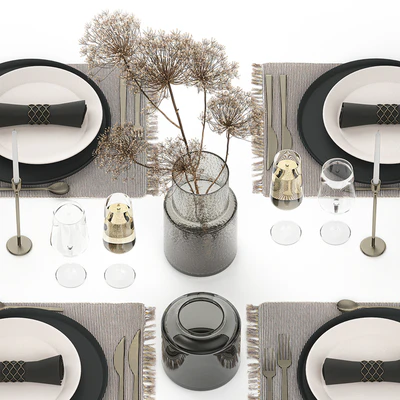 Table service 24. Dried flower, bouquet, hogweed, branches, cutlery, glass, sparkling wine, luxury decor, eco design, vase — Ver 4
