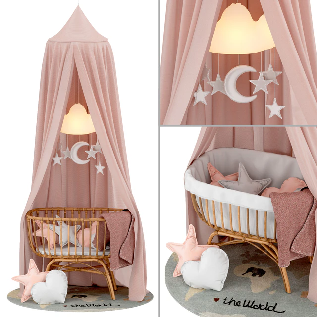 Childhome Rattan Cradle with Linen Canopy — Скачать
