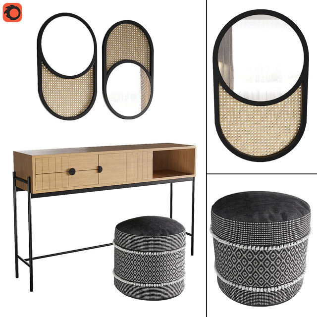 Clara console, Curico pouf, Waska mirror — Descargar