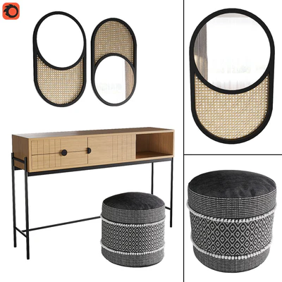 Clara console, Curico pouf, Waska mirror — Ver 1