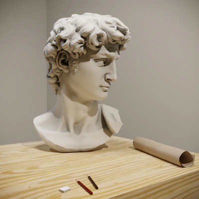 The head of David and the easel of the artist — Ver 2