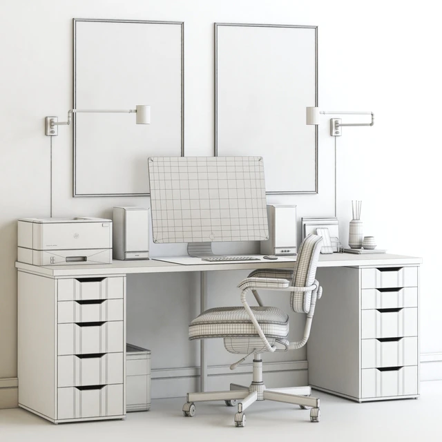 IKEA workplace with ALEX table and ALEFJALL chair — Скачать