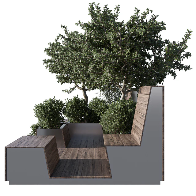 Parklet with bushes and trees - recreation area in the park and urban environment — Descargar