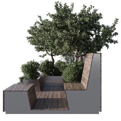 Parklet with bushes and trees - recreation area in the park and urban environment — Ver 4