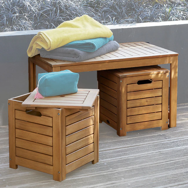 Garden bench and boxes made of acacia, Garden — Descargar