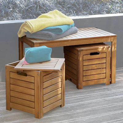 Garden bench and boxes made of acacia, Garden — Ver 3