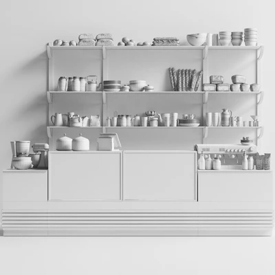 Design project of a coffee point in a minimalist style with a showcase with desserts and sweets. Cafe — Ver 2