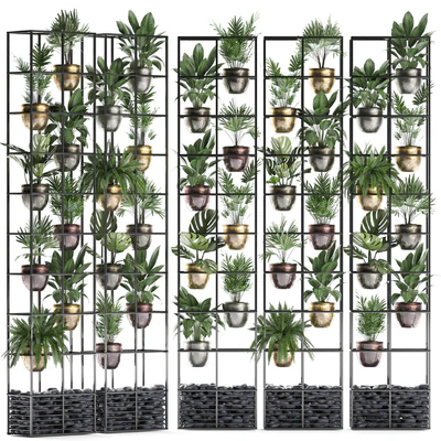 Vertical gardening. 27. Shelf with plants, rack, fern, areca palm, monstera, loft, indoor plants, vertical garden, phytowall, phytomodule, pots, eco design, Raphis palm — Ver 2