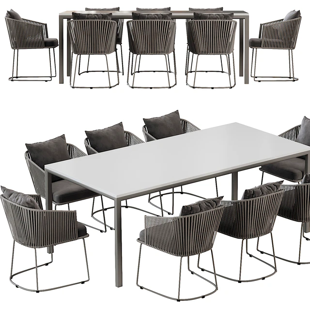 Outdoor Dining Set with Tempered Glass Top Table and Rope Woven Chairs — Скачать