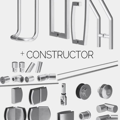 Angled glass shower cabins, designer and handle set — Ver 2