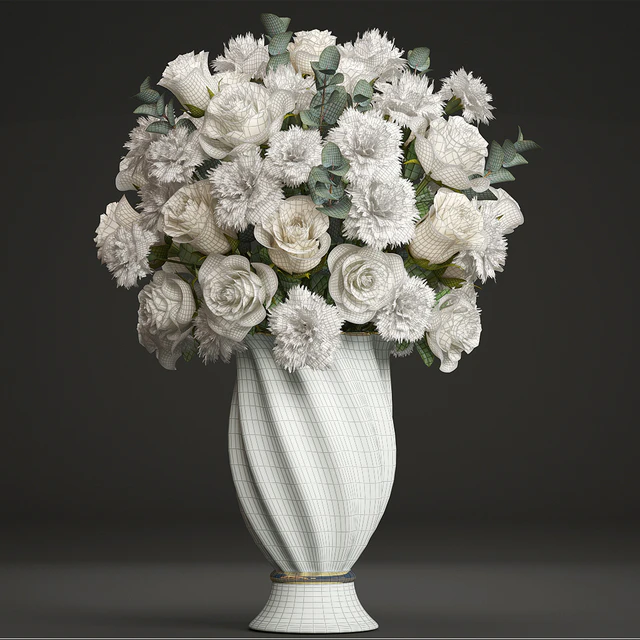 Bouquet of white flowers 35. Spring bouquet, vase, eucalyptus, white rose, carnation, luxury decor, classic vase — Descargar