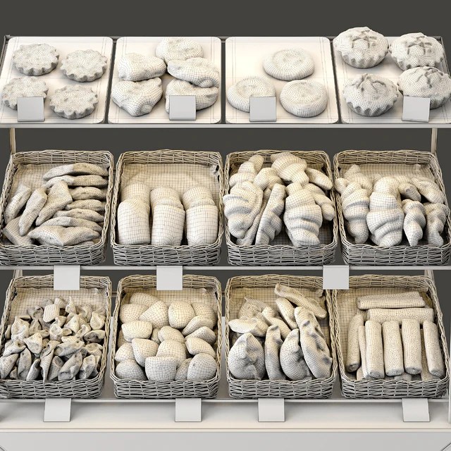 Showcase with pastries for shop and cafe. Bread — Descargar