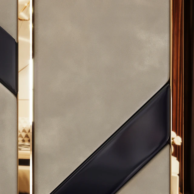 Headboard made of bronze mirror and soft beige panels — Descargar