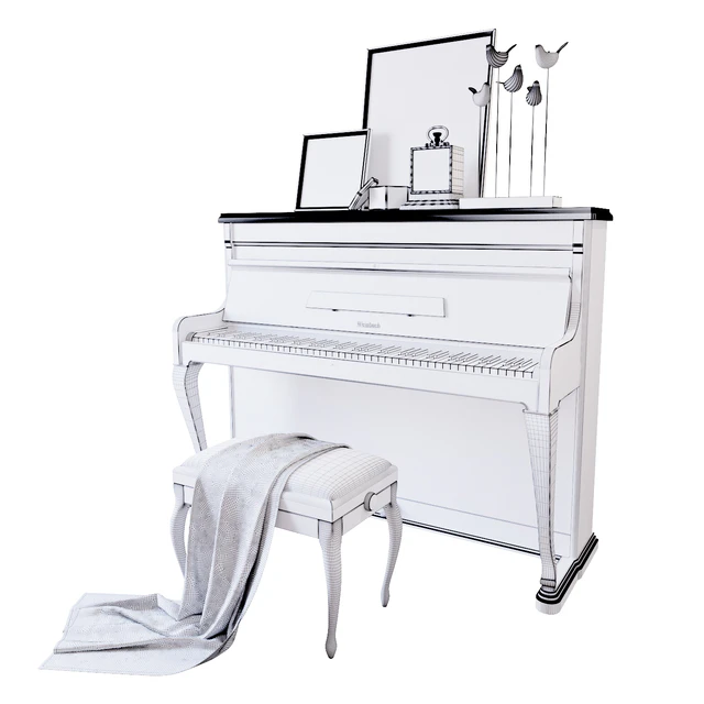 Piano "Weinbach" white, stool and decor (Piano Weinbach white banquet and decor YOU) — Descargar