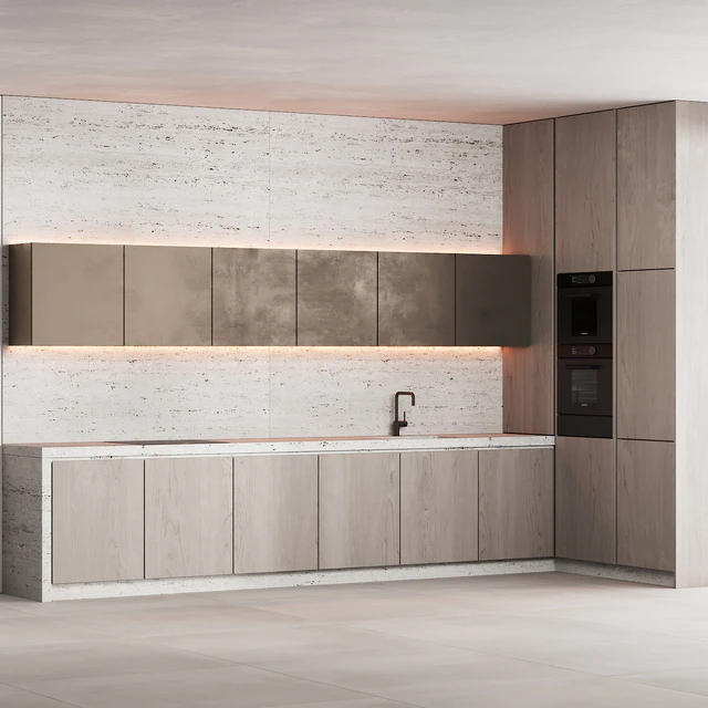 190 modern kitchen 10 japandi wood bronze travertine 00 — Descargar