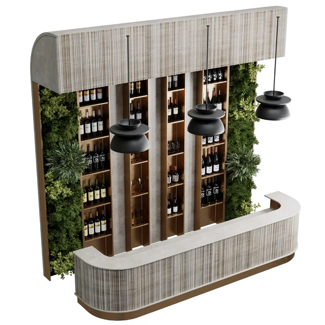 Reception Desk for Restaurant and Caffe with cabinet wine rack set 09 — Download