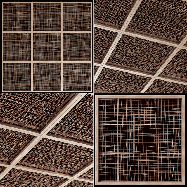Ceiling wood cage thin branch n4 / Wooden ceiling made of thin branches on beams — Descargar