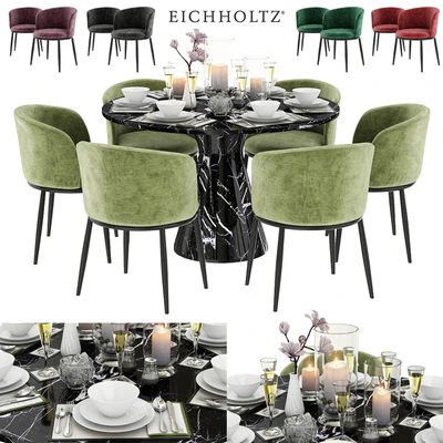 EICHHOLTZ Dining Table Turner 110660 110661 & Chair Filmore 111994 111995 111996 111997 111994 & Décor set — Ver 1
