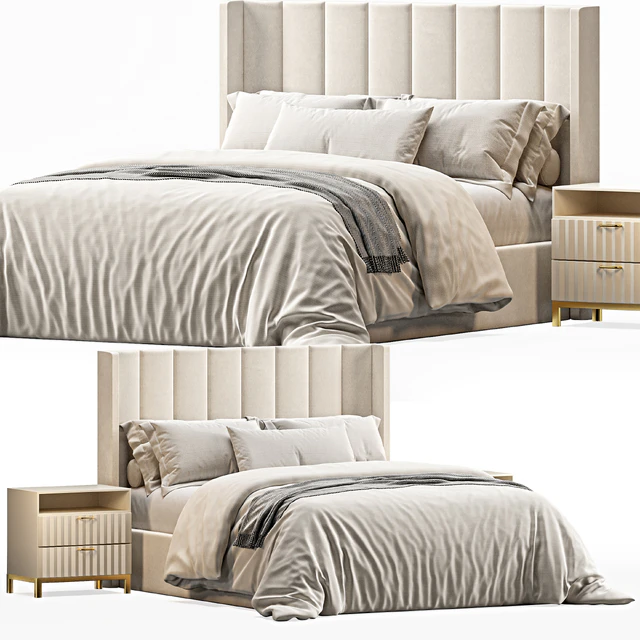Emilie Upholstered Fabric Wing Headboard Bed — Скачать