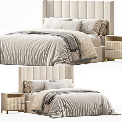 Emilie Upholstered Fabric Wing Headboard Bed — Вид 1