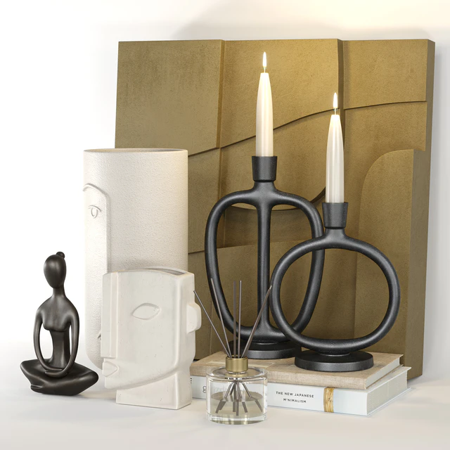 Decorative set with a statuette, vases and candle holders — Descargar