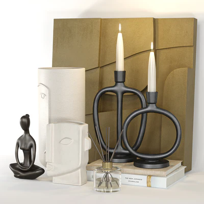 Decorative set with a statuette, vases and candle holders — Ver 4