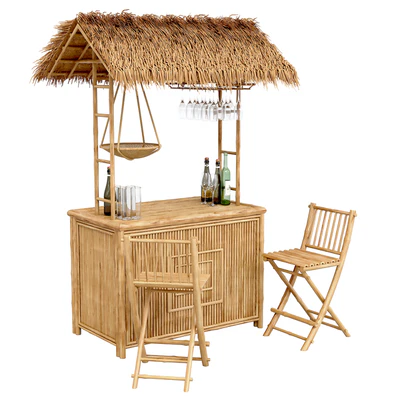 Beach Bamboo Bar with bottles and glasses — Ver 1