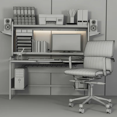 Collection of office furniture for home and stationery. Computer, table and chair — Ver 2