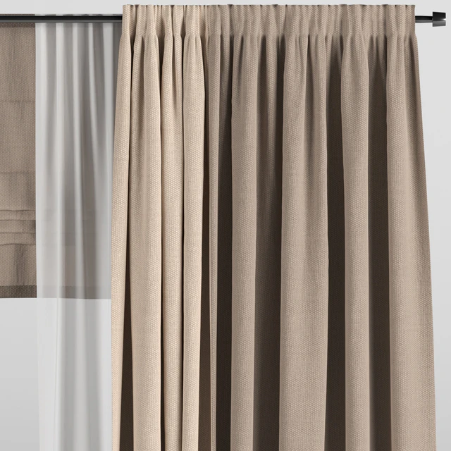 Brown curtains in two colors with tulle and roman blinds. — Descargar