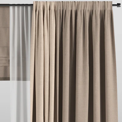 Brown curtains in two colors with tulle and roman blinds. — Ver 2