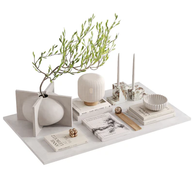 Decorative set with a tree branch in beige colors — Ver 3