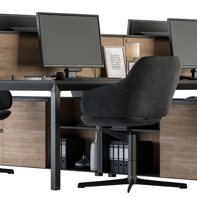 Office Furniture - employee Set Wood and Black 37 — Descargar