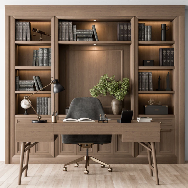 Classic Boss Desk and Library Wood Set - Office Furniture 278 — Скачать