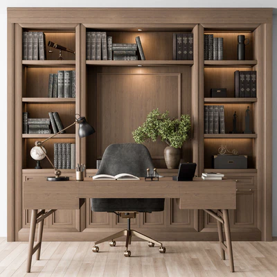 Classic Boss Desk and Library Wood Set - Office Furniture 278 — Вид 1