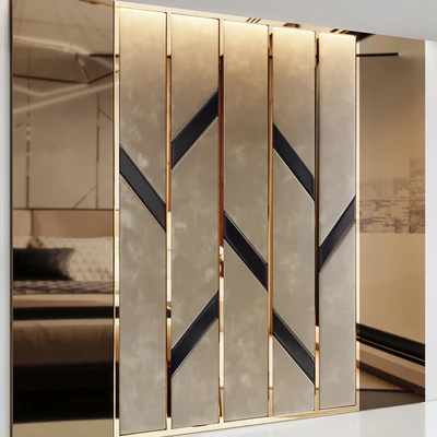 Headboard made of bronze mirror and soft beige panels — Ver 3