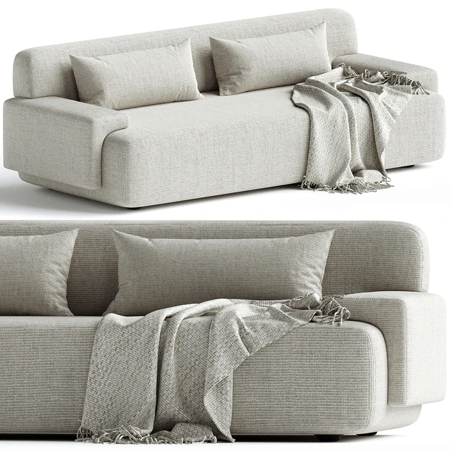 Popus Editions Lena 3 Seater Sofa in Egg Shell Off-White Como Velvet Fabric — Descargar