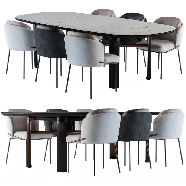 Minotti Dinning - Lou Table and Chair Black and White — Скачать