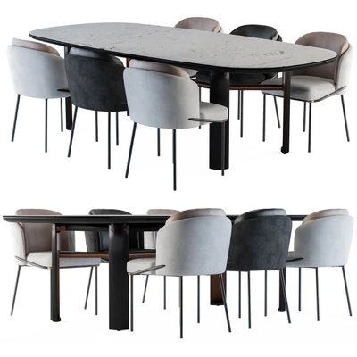 Minotti Dinning - Lou Table and Chair Black and White — Вид 1