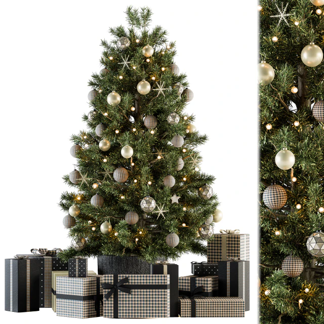 Christmas Decoration 13 - Christmas Brown and Green Tree with Gift — Скачать