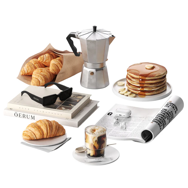 French breakfast with coffee and croissant — Скачать