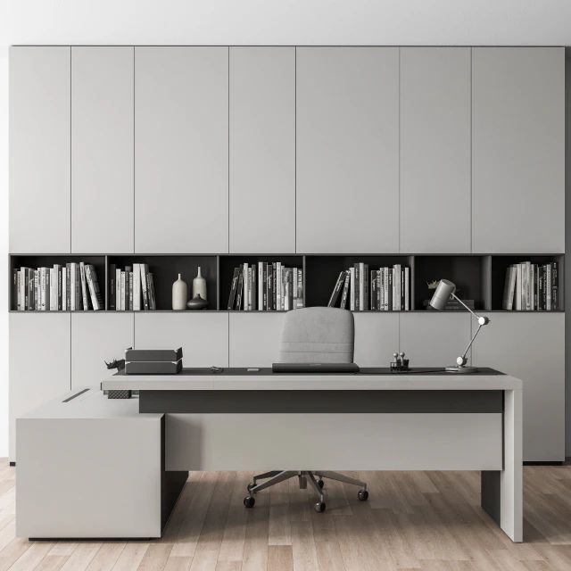 Boss Desk with Library Gray Set - Office Furniture 249 — Descargar